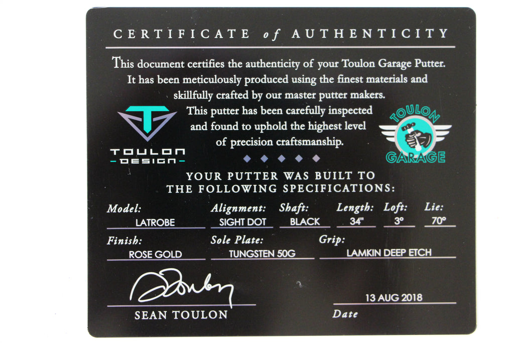 Toulon Design Rose Gold Latrobe Garage Putter CaddyStash